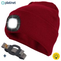 PLATINET kapa z LED lučko + naglavni trak, vgrajena baterija, USB polnjenje, 3x nastavitev jakosti, Unisex, rdeča