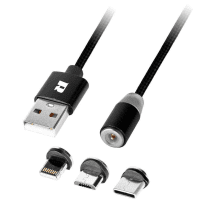 USB kabel Rebel magnetni 2.0 M.- mikro - lightning -C. M., črne barve, 1m CC-131-RB100B