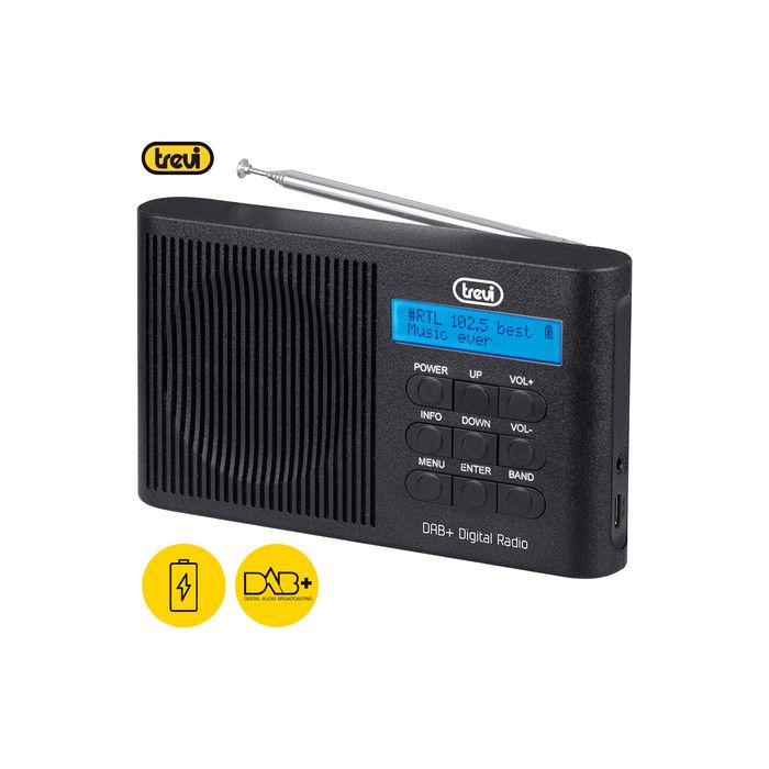 TREVI 7F91R Prenosni digitalni radio, DAB/DAB+/FM, polnilna baterija, črn