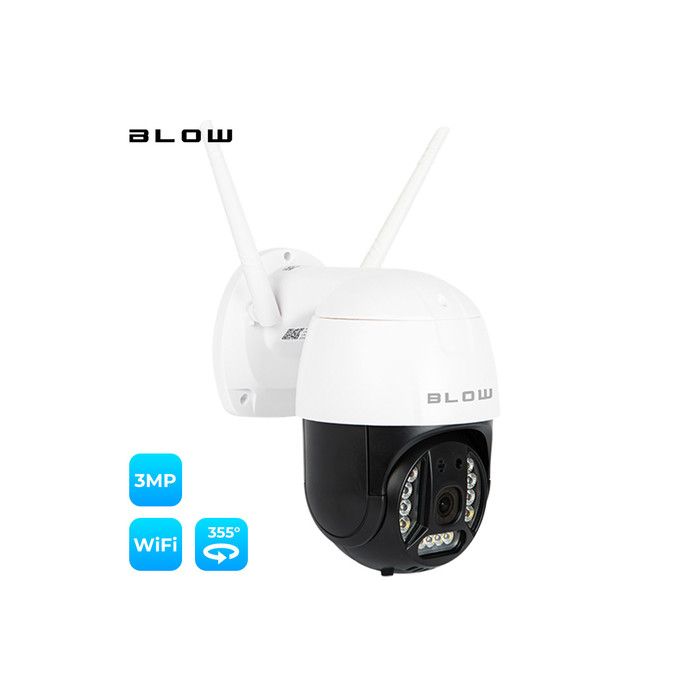 IP kamera BLOW H-323, WiFi, Super HD 3MP, PTZ vrtljiva, IR nočno snemanje, senzor gibanja, aplikacija, bela