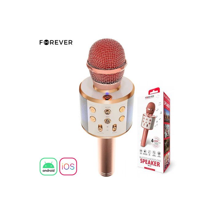 FOREVER BMS-300 Mikrofon & Zvočnik, Bluetooth, USB, microSD, AUX-in, ECHO način, modulacija glasu, KARAOKE, roza zlat (Rose Gold)