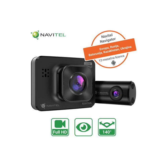 Avto kamera + vzvratna kamera NAVITEL R250 DUAL, Full HD 1920x1080 (30frs), 2'' zaslon, Night Vision, MicroSD, G-SENZOR