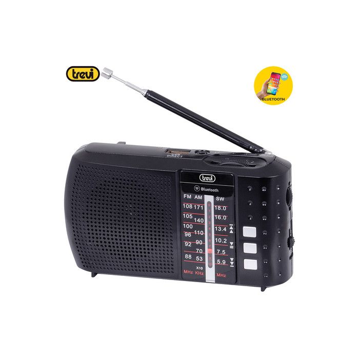 TREVI RA 7F20 Prenosni Radio FM/AW/SW, Bluetooth, MP3, USB/MicroSD, polnilna baterija, črn