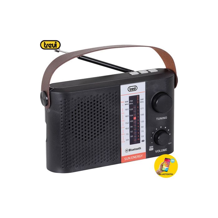 TREVI RA 7F25 Prenosni Radio FM/AW/SW, Bluetooth, MP3, USB/MicroSD, Solarno polnjenje, polnilna baterija, črn
