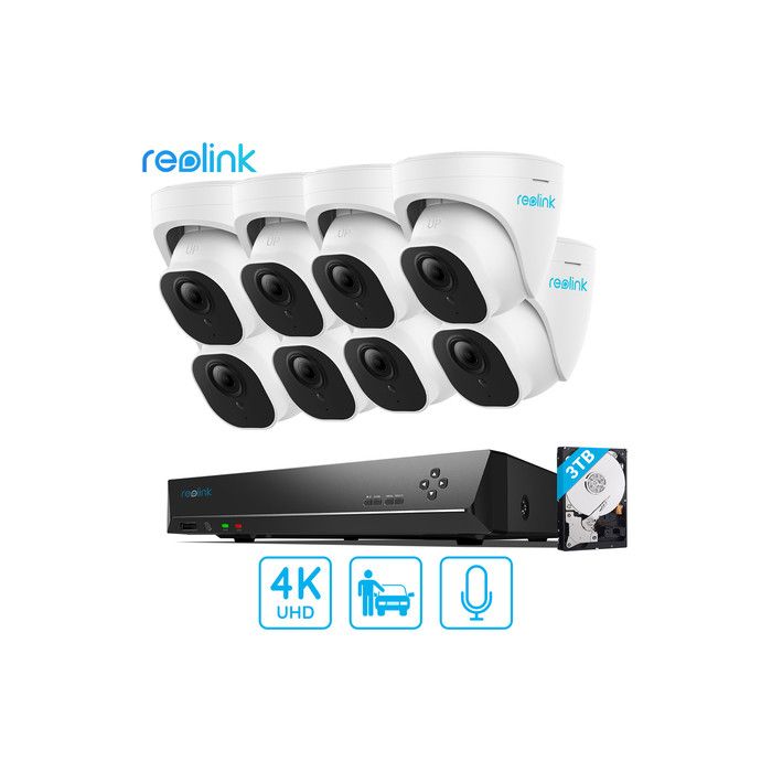 Reolink PoE set, RLK16-820D8-A, 4K-UHD, AI, NVR snemalna enota (16x), 3T trdi disk + 8x IP kamere 4K RLC-820A