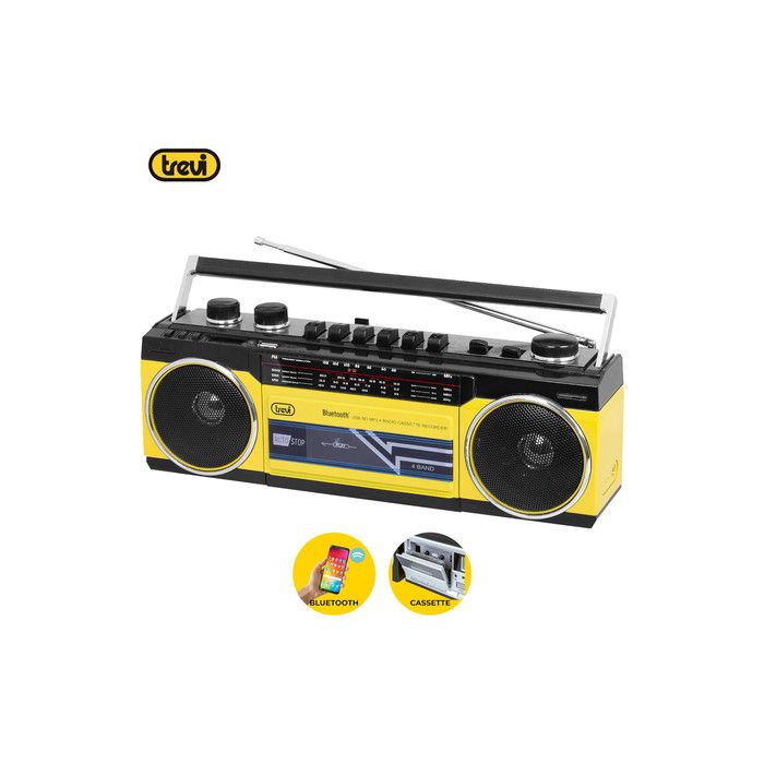 TREVI RR 501 BT Radijski kasetofon s tehnologijo Bluetooth, črno rumen