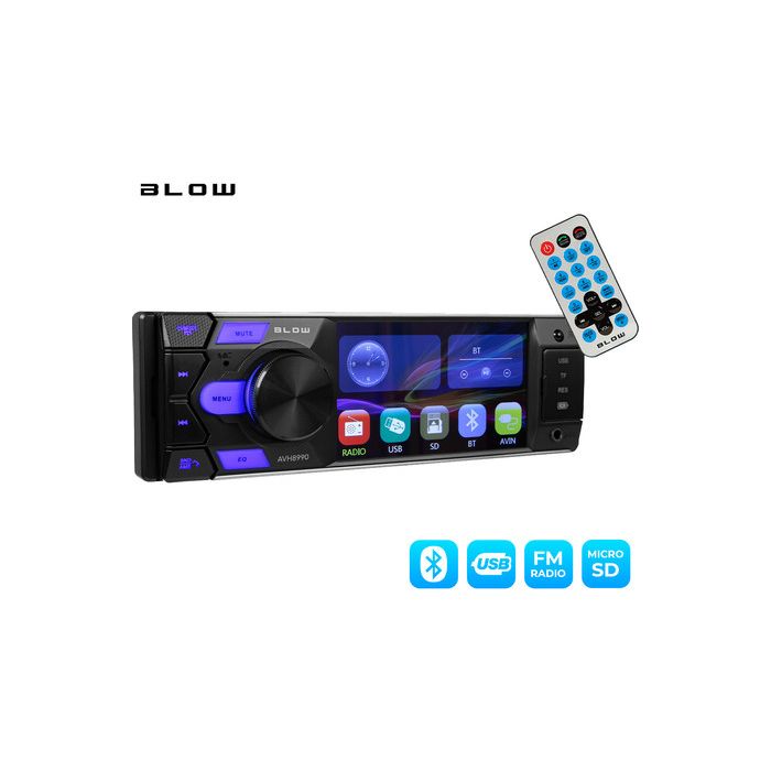BLOW AVH8990 avto radio, FM Radio, Bluetooth, 4x60W, LCD zaslon, telefoniranje, MP3 / USB / microSD / AUX, daljinski upravljalnik, 1-DIN