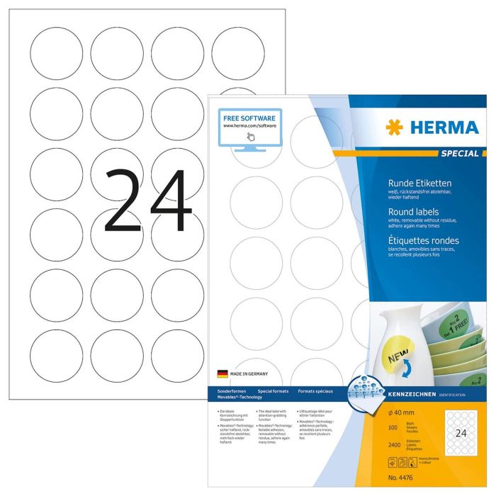 Herma etikete Superprint Removables, fi 40 mm, 100/1