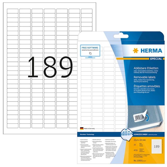 Herma etikete Superprint Removables, 25.4x10 mm, 25/1
