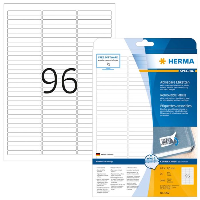 Herma etikete Superprint Removables, 63.5x8.5 mm, 25/1