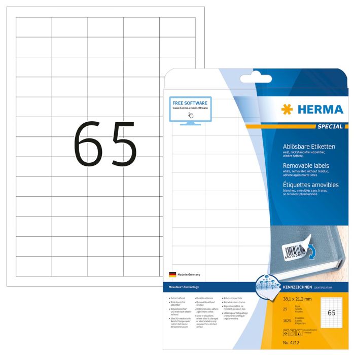 Herma etikete Superprint Removables, 38.1x21.1 mm, 25/1
