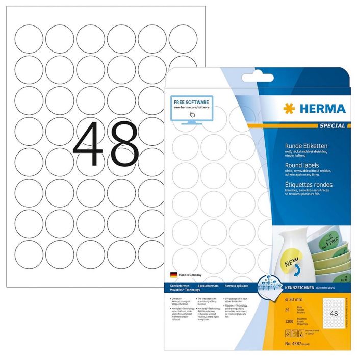 Herma etikete Superprint Removables, fi 30 mm, 25/1