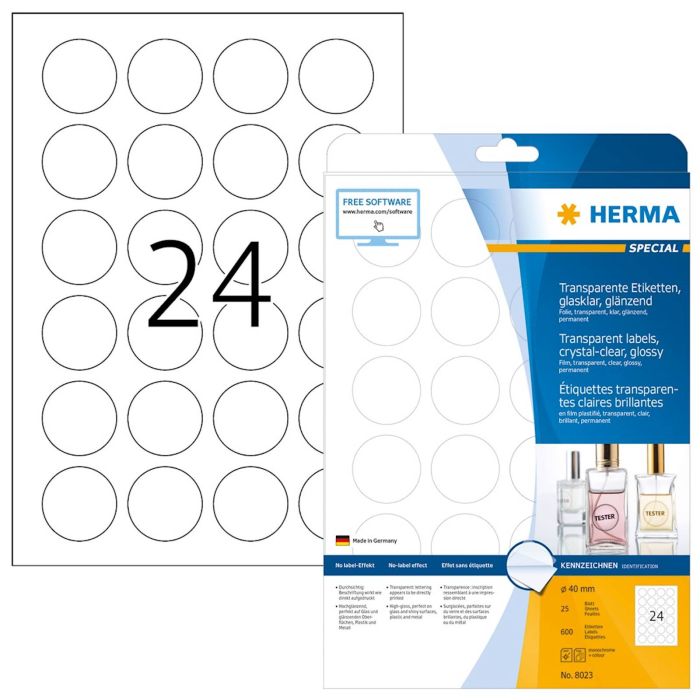 Herma etikete Superprint Special, fi 40 mm, 25/1, prozorne