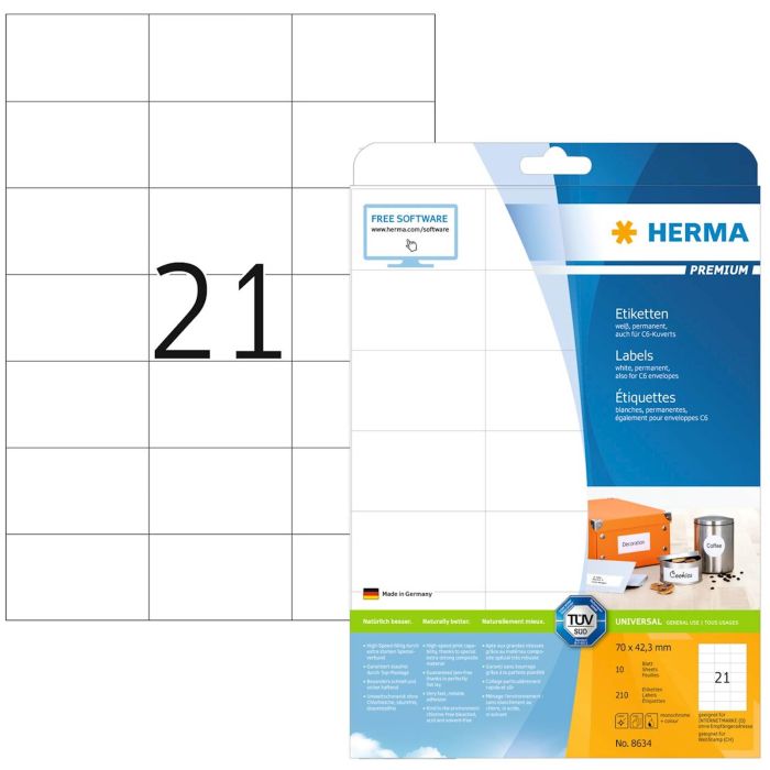 Herma etikete Superprint Premium, 70x42,3 mm, 10/1