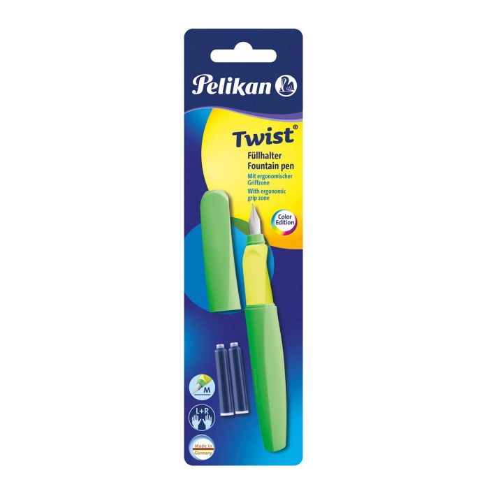 Pelikan nalivno pero Twist + 2x črnilni vložki, Neon zeleno, na blistru