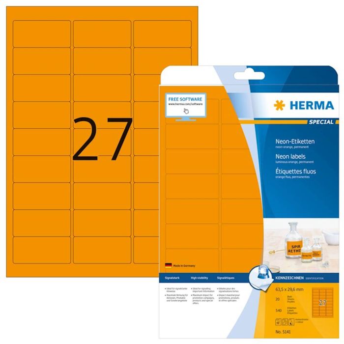 Herma etikete Superprint Special, 63,5x29,6 mm, 20/1, neon oranžna