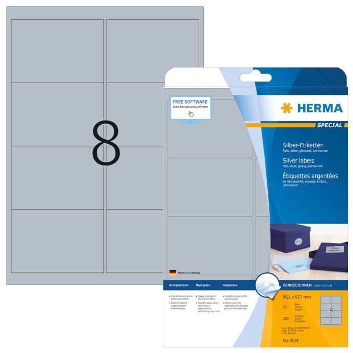 Herma etikete Superprint Special, 99.1x67.7 mm, 25/1, srebrne
