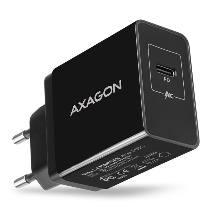 Axagon hišni polnilec USB-C 22W črn