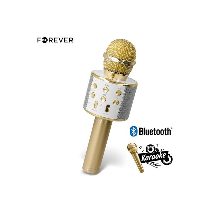 FOREVER BMS-300 Mikrofon & Zvočnik, Bluetooth, USB, microSD, AUX-in, ECHO način, modulacija glasu, KARAOKE, zlat