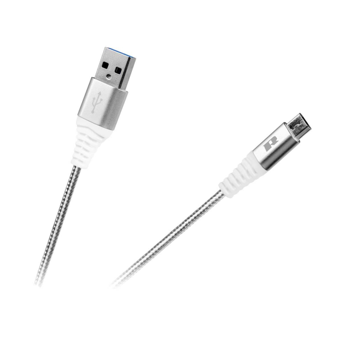 USB kabel Rebel  A M. - B mikro M., tekstilni oplet, bele barve, 1m CC-122-RB100W