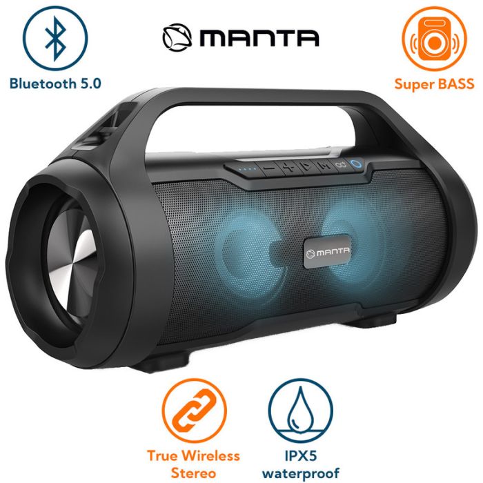 MANTA Boombox SPK215, Bluetooth 5.0, USB/MicroSD/AUX/Radio FM, baterija do 20ur, 30W RMS, TWS, IPX5