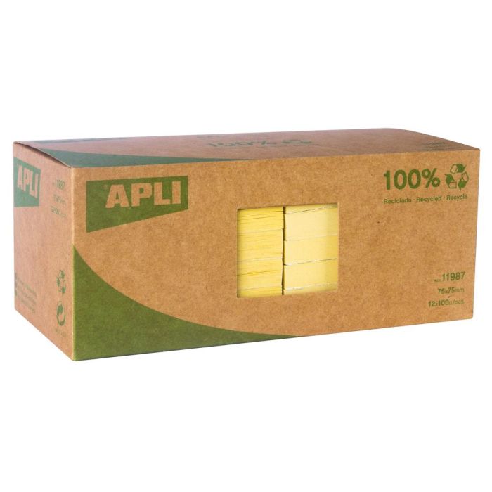APLI Blok samolep. lističev, 75 x 75 mm recikliran papir, 12 x 100 lističev