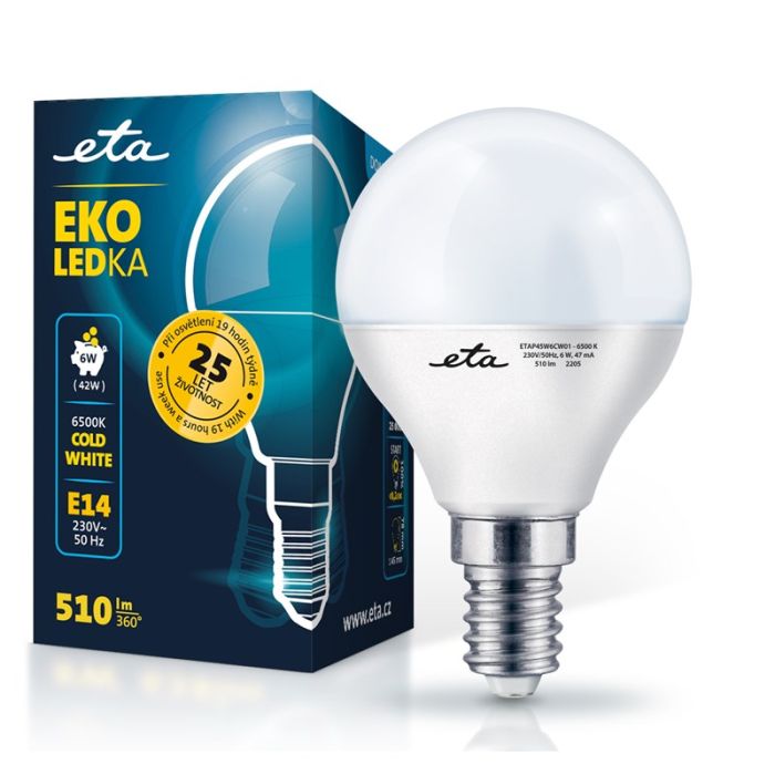 ETA LED žarnica 6W E14 [hladno bela, 6500K, 510lm]