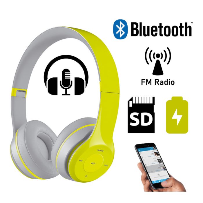 Naglavne Bluetooth slušalke PLATINET/Freestyle FH0915GG z mikrofonom, sivo-zelene