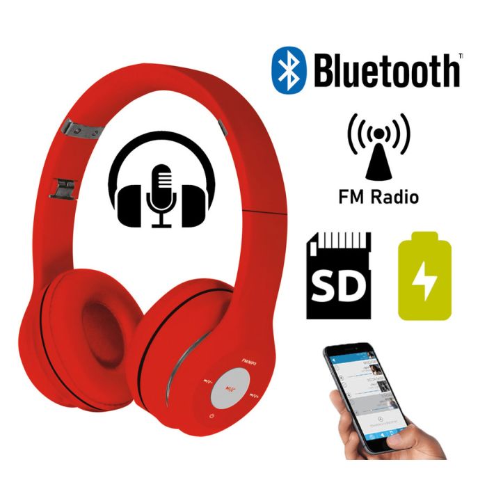 Naglavne Bluetooth slušalke PLATINET/Freestyle FH0915R z mikrofonom, rdeče