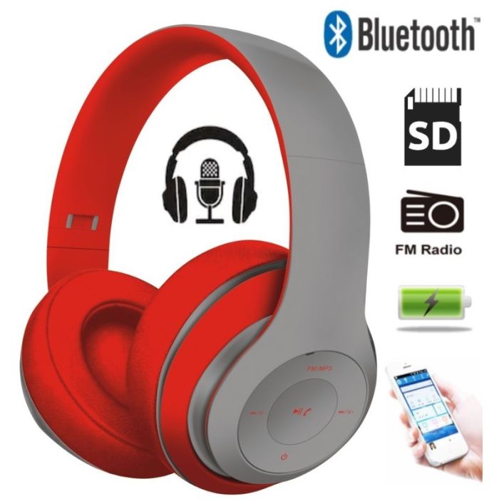 Naglavne Bluetooth slušalke PLATINET/Freestyle FH0916GR z mikrofonom, zložljive, sivo-rdeče