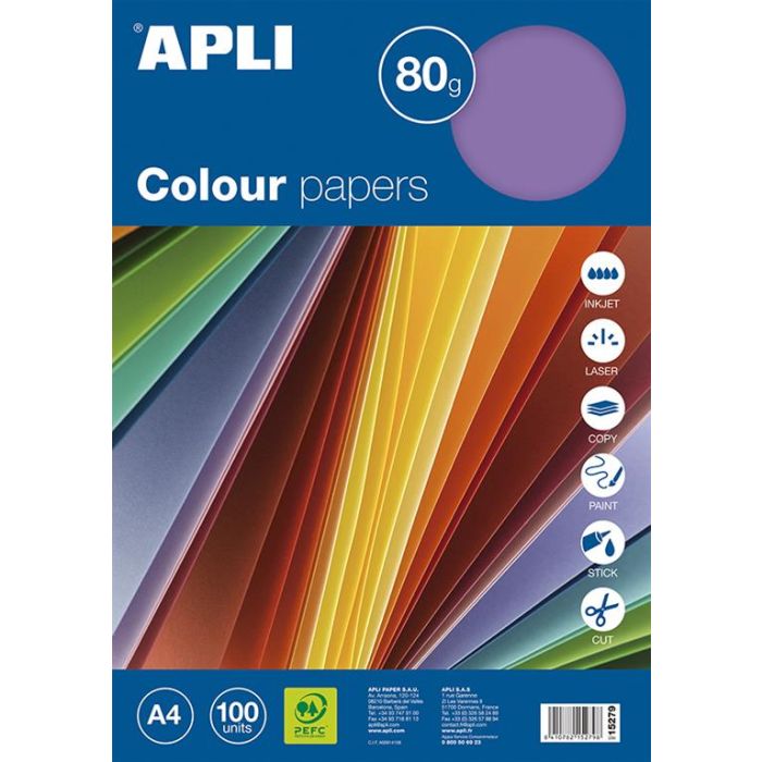 APLI Barvni papirji, intenzivne barve 100 listov, sortirane barve