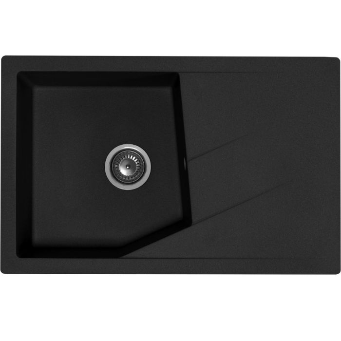Črno enojno granitno korito z odcejalnikom Xgranit LINEA PLUS